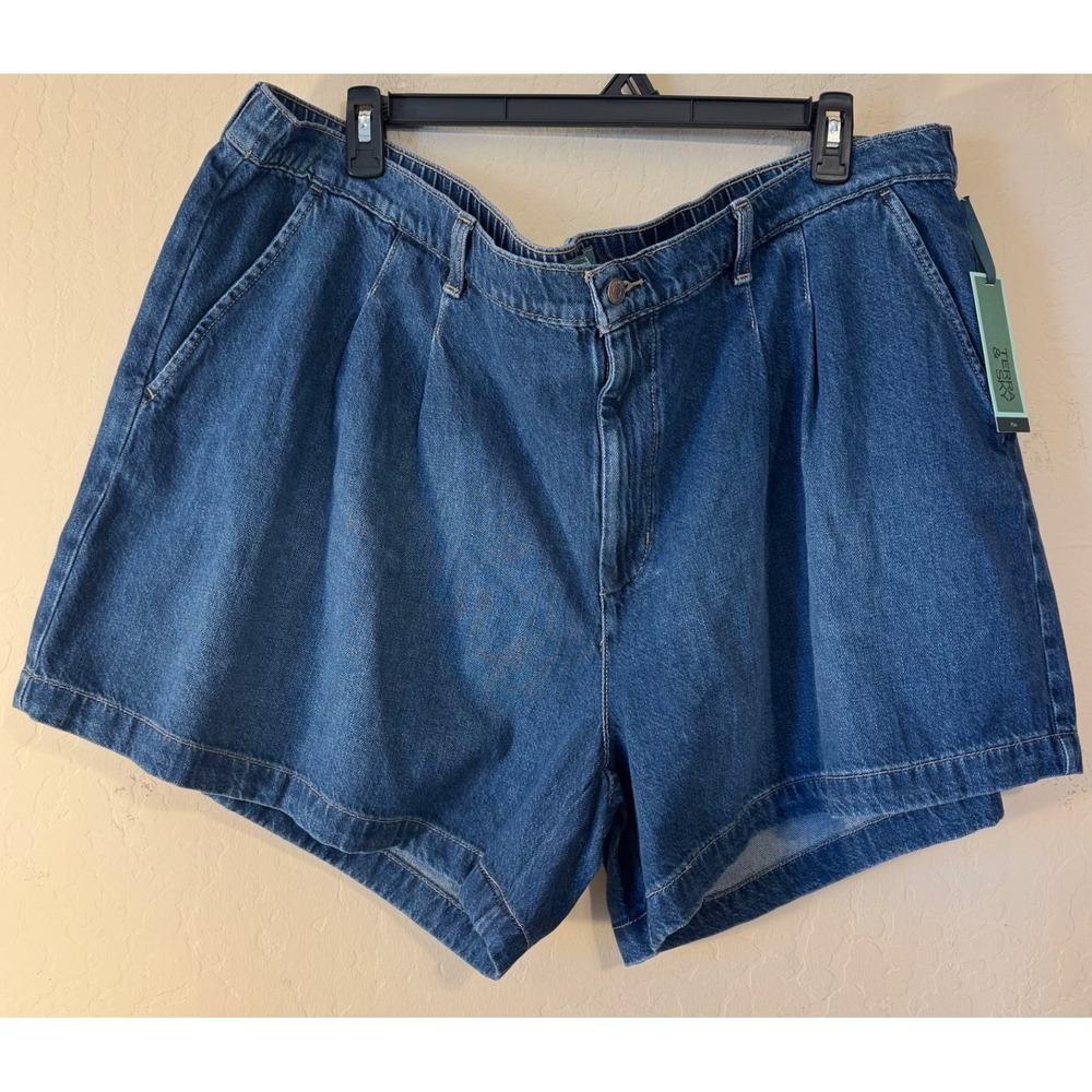 Terra & Sky Drapey Shorts Women 26W Blue Pleated Lucy Wash High Rise Relaxed NEW